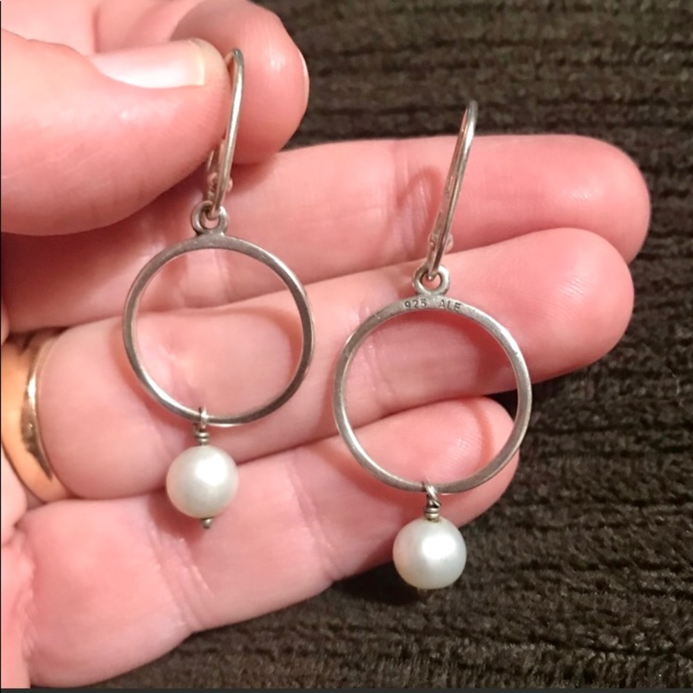 Pandora Earrings, Sterling Silver and Pearl